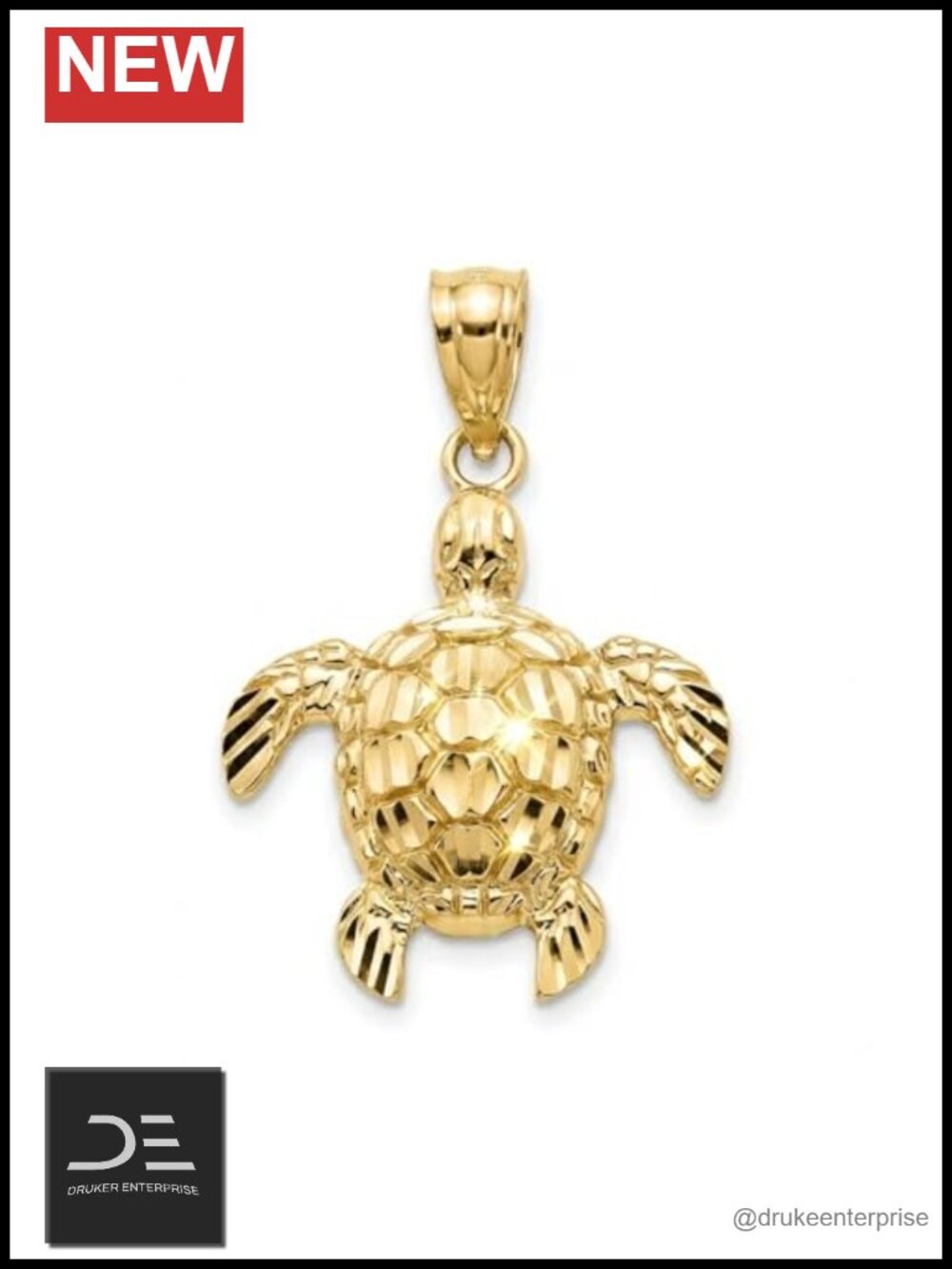 10K Solid Gold Mini Turtle Charm Pendant Handcrafted
